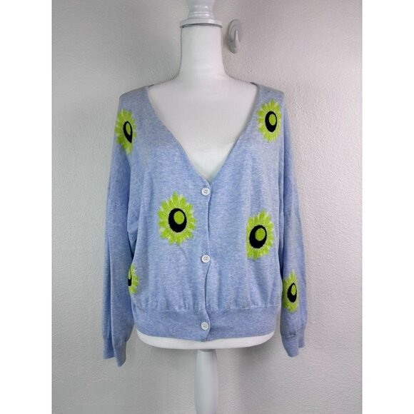 WISPR women's small blue floral v-neck button front cardigan sweater lightweight - Picture 1 of 7